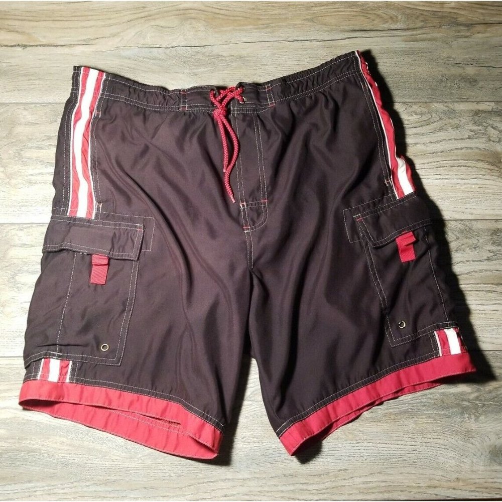 Islander Mens Medium Swim Trunks Lined Red White Black Beach Pool Shorts Summer